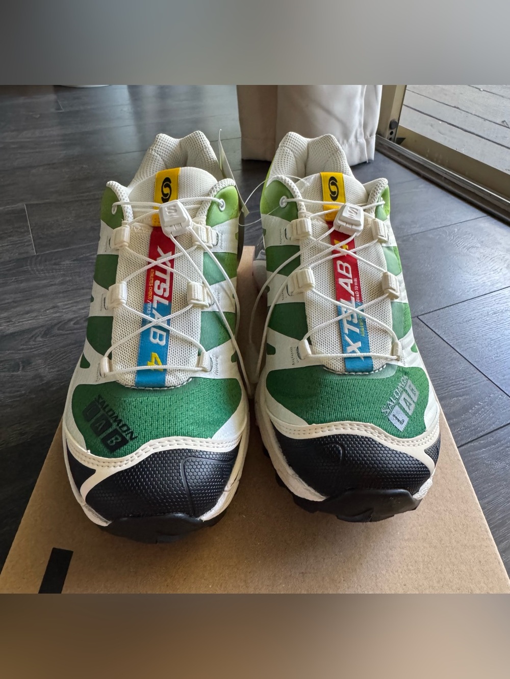 Salomon XT-4 OG Sneakers, Vanilla Ice / Acid Lime / Pink Frosting, 7M/8W - Picture 6 of 12